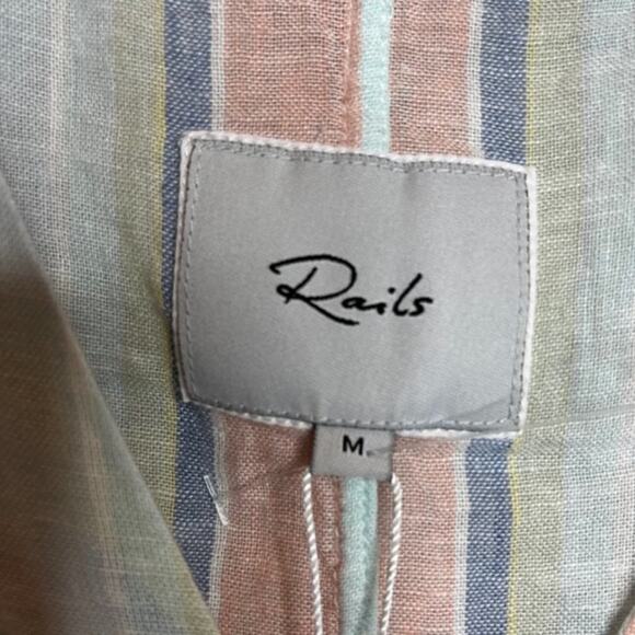 NEW Rails Thea Linen Tie Waist Blouse Biarritz Multi Stripe Medium - Picture 8 of 16